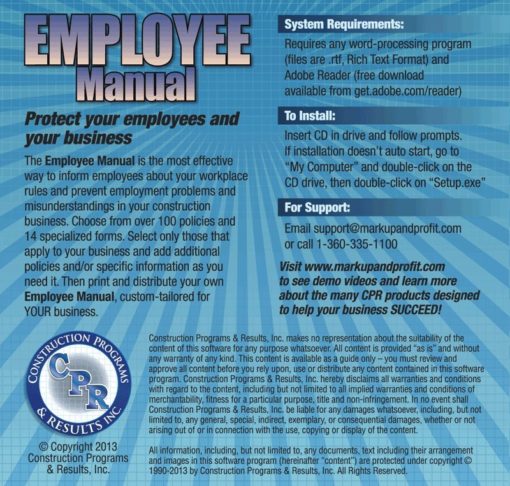 Employee Manual for Construction, Back Cover