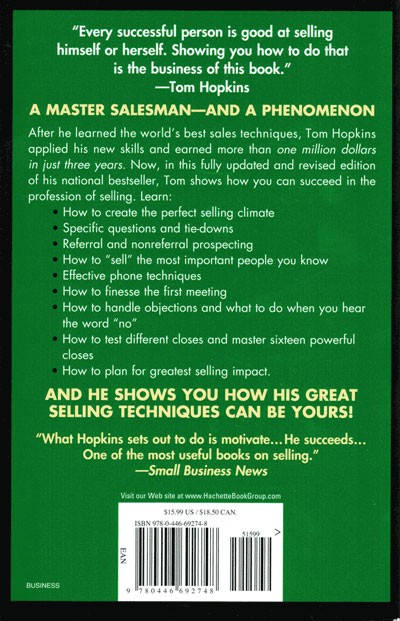 Back Cover, Tom Hopkins How To Master the Art of Selling