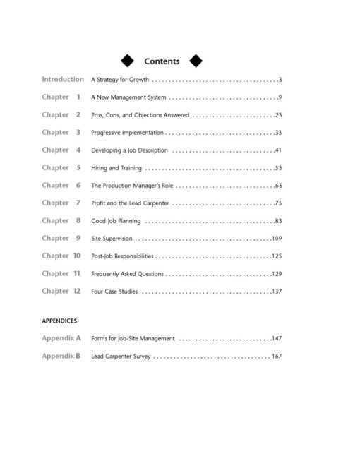 Lead Carpenter Handbook Table of Contents