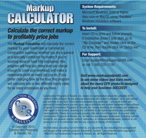 Markup Calculator Software Back Cover