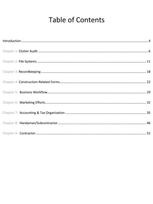 Organized Contractor Table of Contents