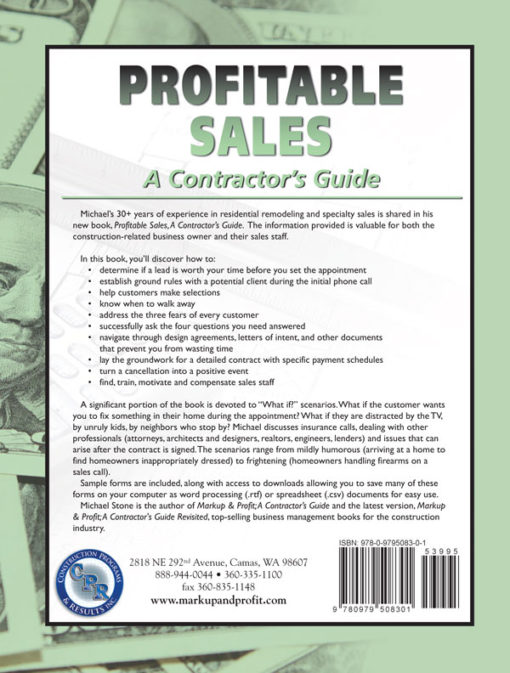 Profitable Sales, A Contractor's Guide Back Cover