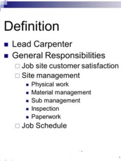 Lead Carpenter Production Training