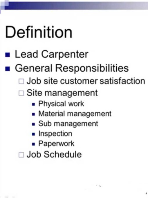 Lead Carpenter Production Training